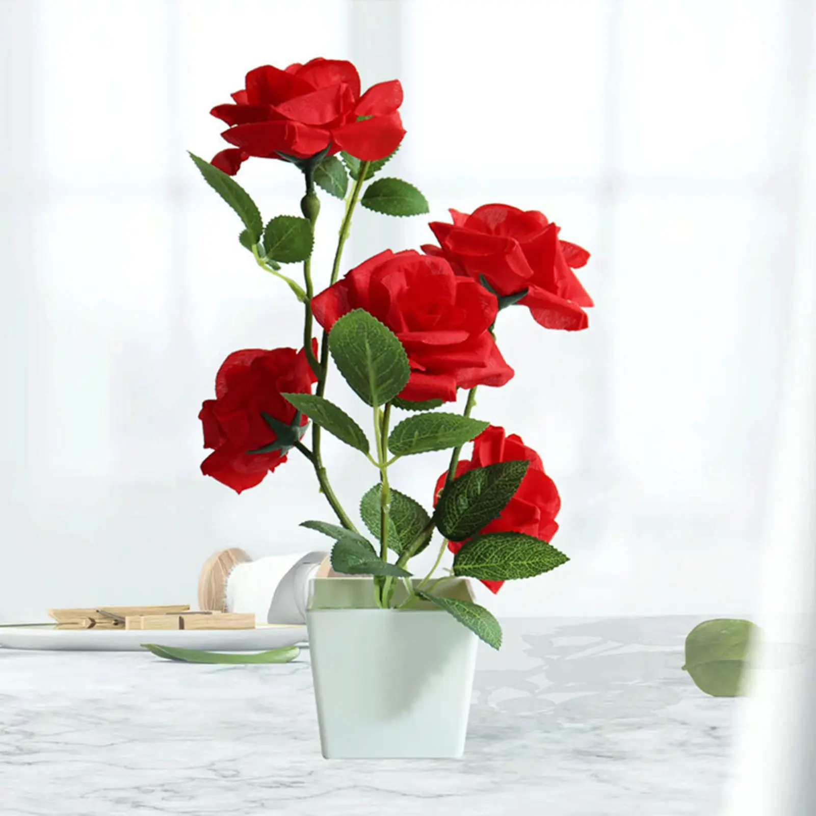 Artificial Plant Pot Rose Desktop Decor Faux Silk Flower Indoor Outdoor Imitation Flower Pot for Home