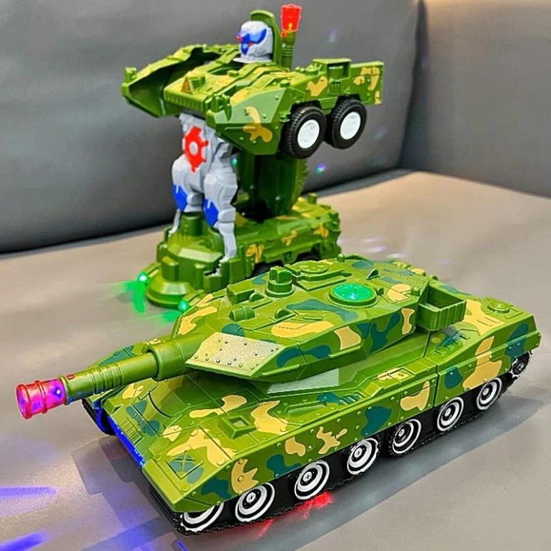 Đồ Chơi Trẻ Em Xe Tăng Biến Hình Robot Tự Động Có Đèn Và Nhạc Cho Bé