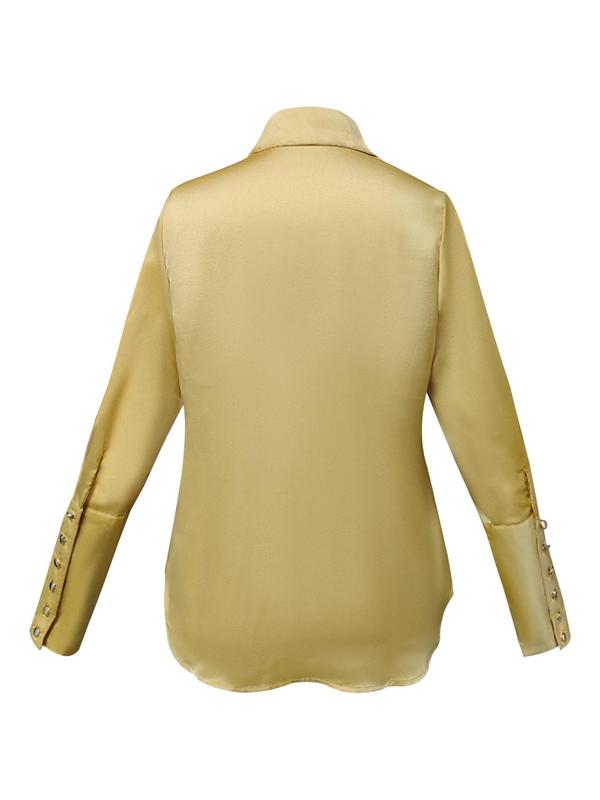 Women's Solid Color Satin Blouse, Elegant Casual Long Sleeve Collared Top for Work Office Business, Ladies Fall & Winter Clothes 1