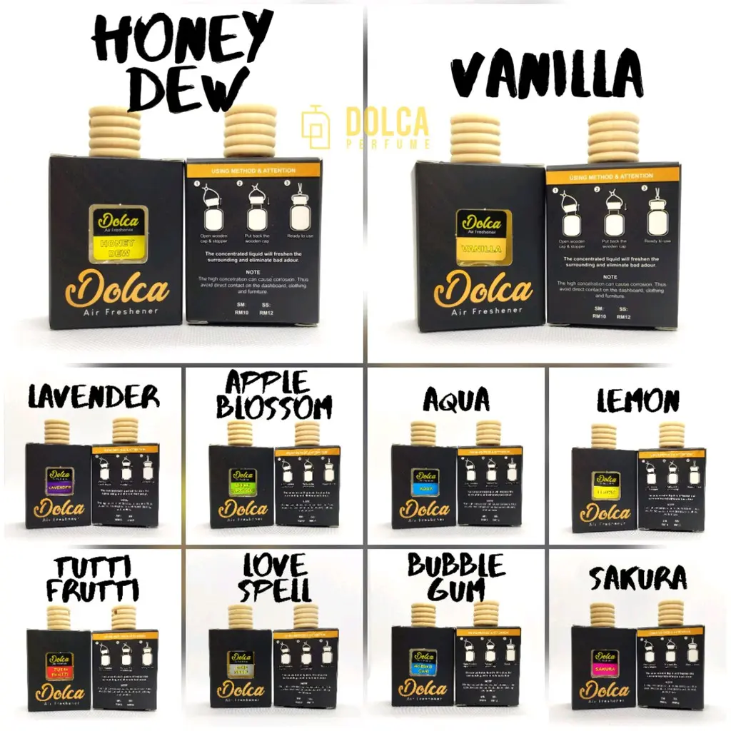 Car Perfume Dolca 10ml Pewangi Kereta 100% Pati Air Freshener Berkualiti Murah Minyak Wangi