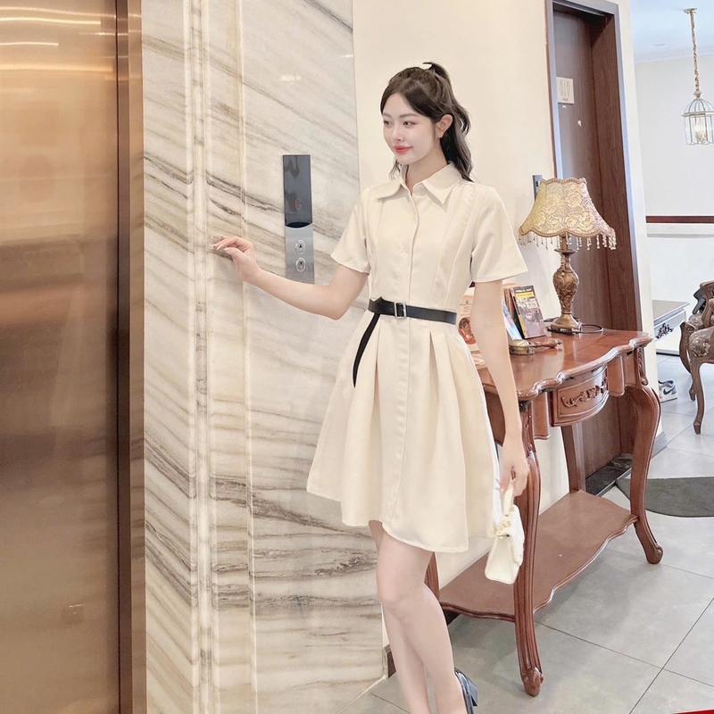 (DD257) ĐẦM NỮ CỔ SƠ MI XẾP LY EO TAY NGẮN kèm dây belt chất tuyết mưa phù hợp đi chơi đi làm đi tiệc Dress Women 4