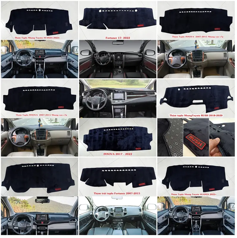 TOYOTA thảm taplo Nhung lông cừu đủ xe. Hãy bấm để chọn đúng tên và đời xe của mình ạ. Nội thất ô tô Phụ Tùng 7