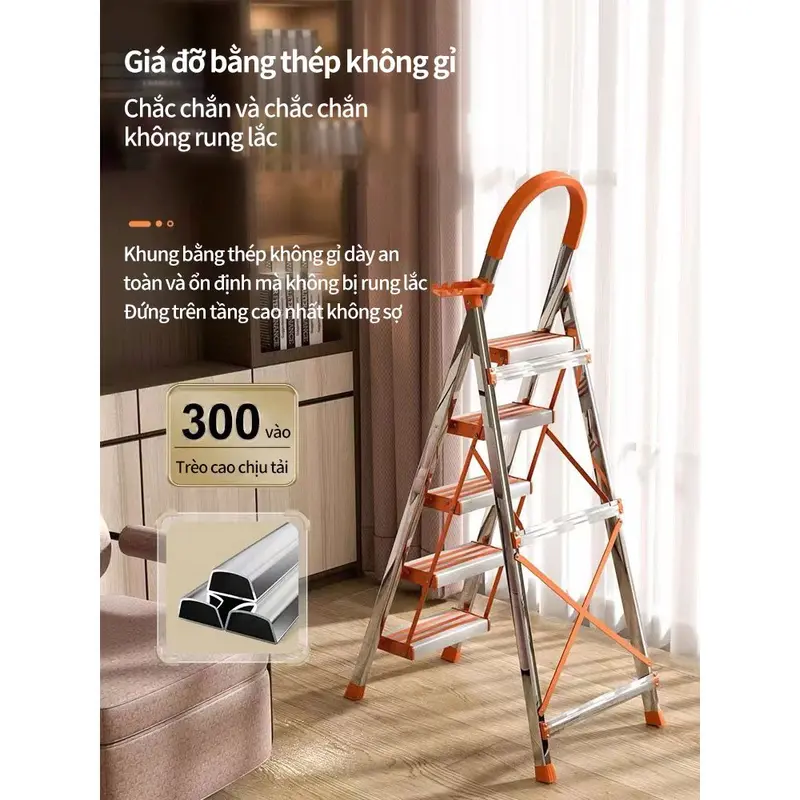 Thang Gấp Gọn 4 5 6 Bậc Ameca Khung Thang Chữ A Nhập Khẩu 1.5M 2M Thang Inox 304 Nhôm Ghế Gia Đìn 5