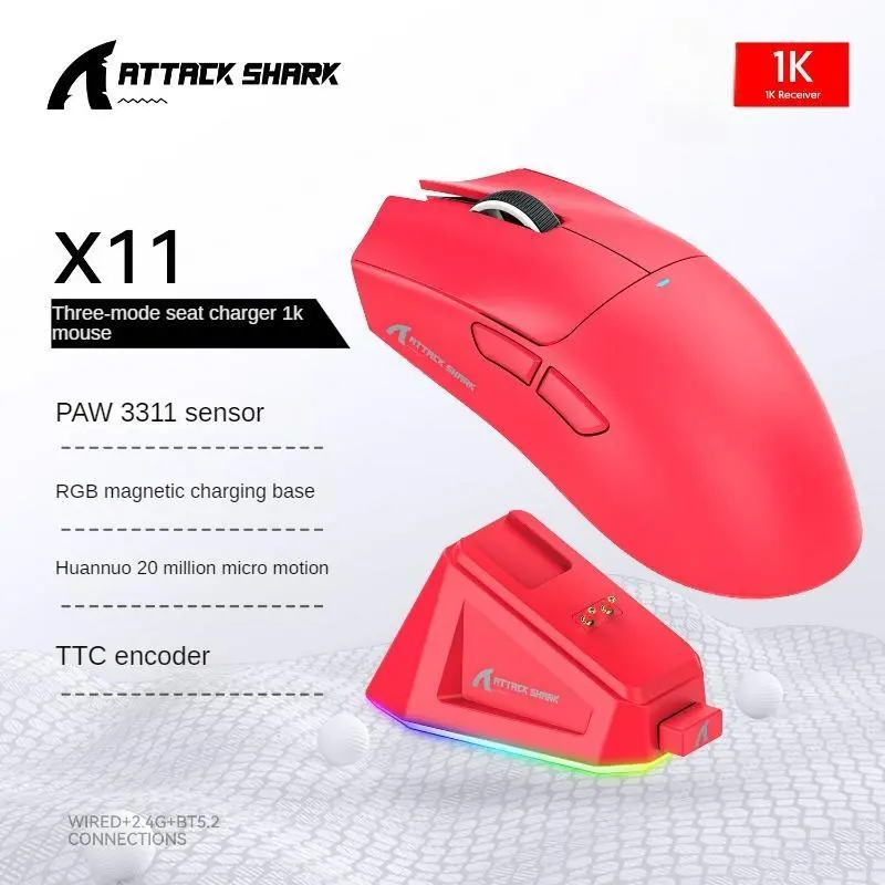 Chuột tấn công Shark X11 X3, nhẹ, PAW3311, trò chơi thể thao điện tử, Bluetooth không dây ba chế độ, đế sạc RGB