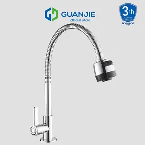 GUANJIE Keran Cuci Piring Fleksibel SUS304 Anti Karat Minimalis Elegan 1/2 Inch Garansi 3 Bulan Agen Penyesuaian Air Keluar