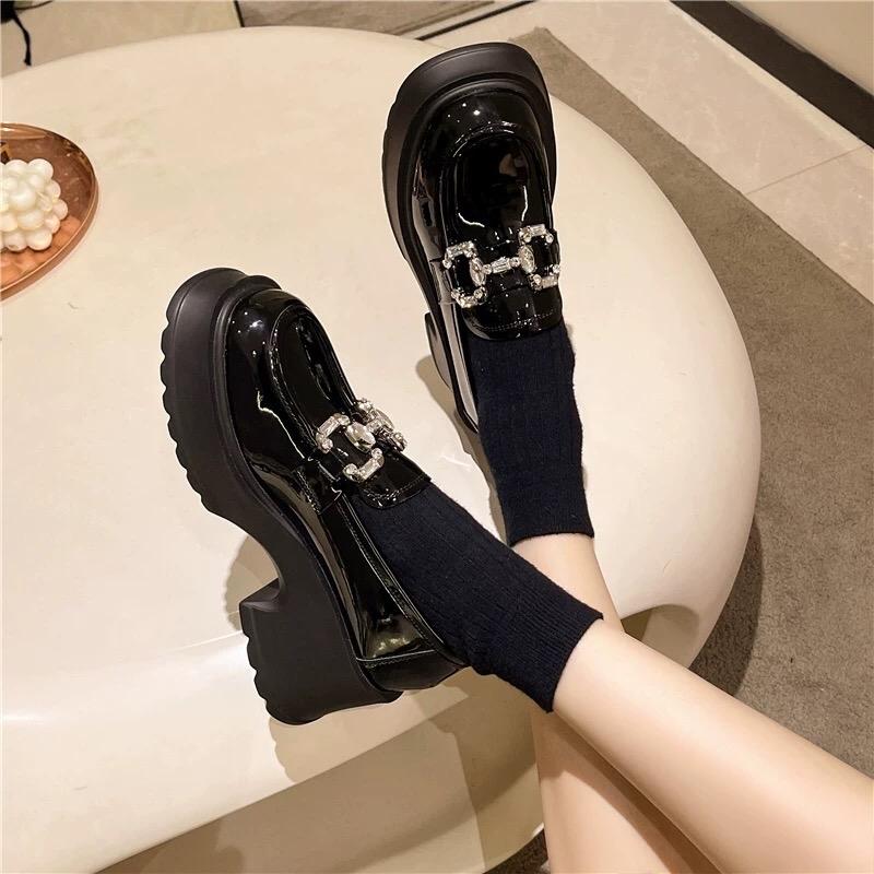 (FORM TO CHÂN GÀY MỎNG ĐẶT LÙI 1 SZ)Giày búp bê nữ đế cao đính đá GD sang xịn Shoes