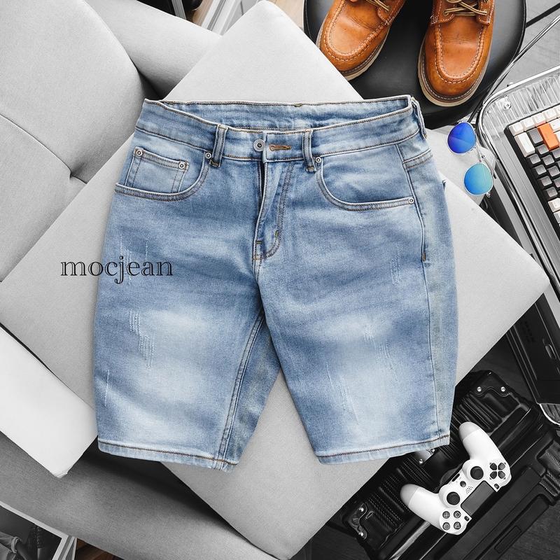Quần short jean nam xanh nhạt trơn slim fit ôm dáng VNXK Menswear