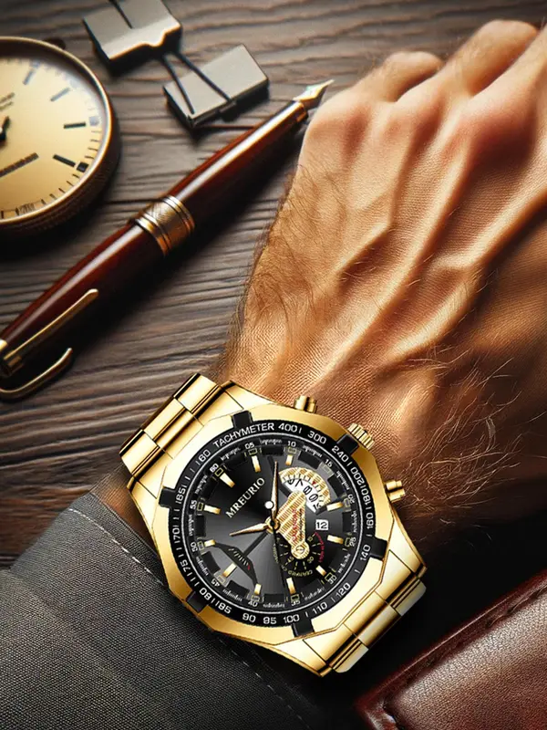 Men's Business Fashion Round Dial Quartz Watch, Fashion Watch for Party, Daily Clothing Decor, Trendy All-match & Exquisite Watch for Birthday Gift with Box 6