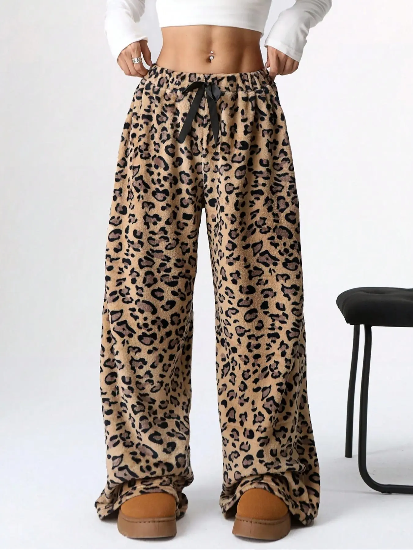 Women's Leopard Print Pants, Casual Comfy Trousers for Daily Wear, Ladies Bottoms for Spring & Fall