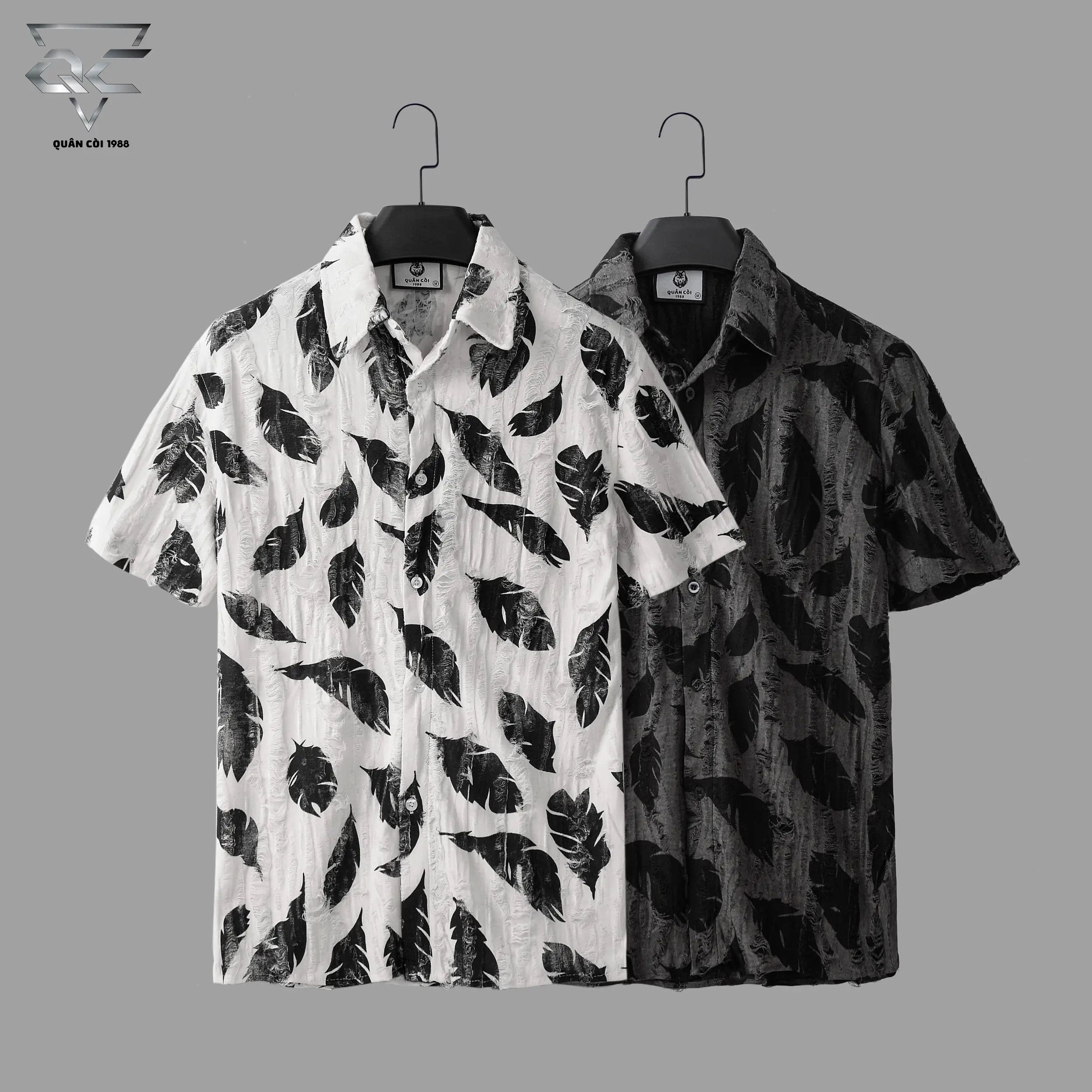 Áo so mi  cộc tay Nam ,Nữ  AT-77 (Quân còi 1988)  chất cotton woat rách Menswear Sơ Mi Ong Cổ Tròn