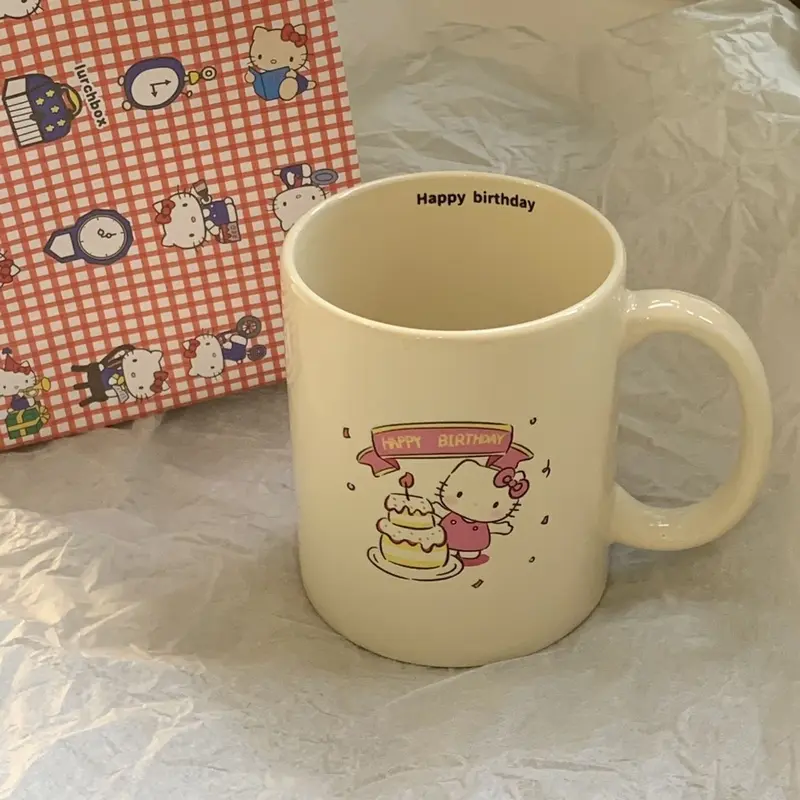 Cốc Đánh Dấu Hello Kitty, Phong Cách Instagram, Ưa Nhìn, Cốc Nước Dễ Thương, Thích Hợp Cho Gia Đình, Phong Cách Cô Gái Trẻ, Cốc Sữa, Có Tay Cầm, Phong Cách Instagram, Cốc Đánh Dấu 6