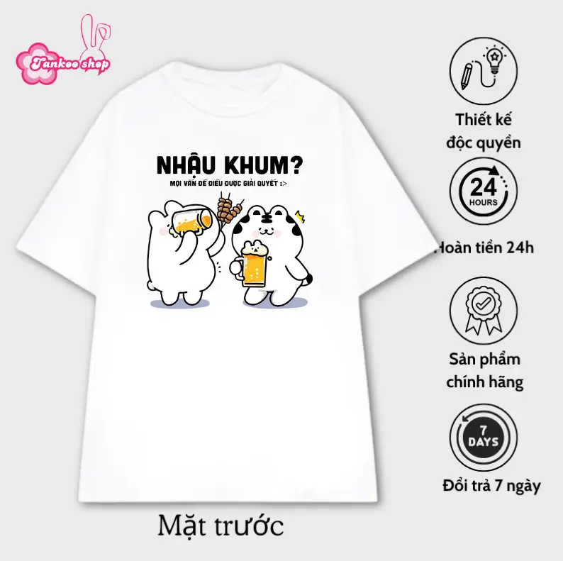 Áo Thun Nam Nữ Unisex in hình nhậu khum , nhậu là mọi vấn đề duọc giải quyết chất liệu COTTON Áo thun cho nam nữ và các bạn thích nhậu, Áo Phông tay ngắn Menswear Cổ Tròn