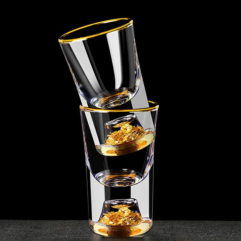 Ly Vang Xíu, Ly Sake Shochu Thủy Tinh Sang Trọng, Ly Rượu Mạnh Bar, Ly Lá Vàng Hai Đáy, Cốc Trà, Quà Tặng Cao Cấp, Thích Hợp Cho Rượu Cứng