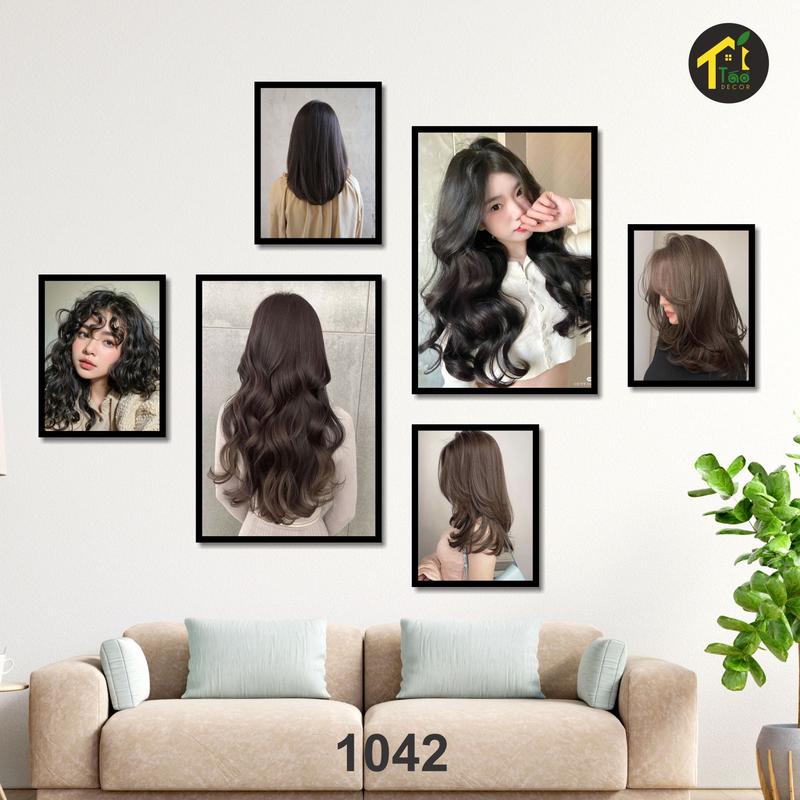 Set 6 tranh trang trí quán tóc make up, phun xăm, nails, mi, spa, salon tóc, barber shop dán tường trang trí phong cách hiện đại chất liệu formex nhẹ sẵn keo hai mặt sau tranh, treo tường, decor tường tranh Táo Decor