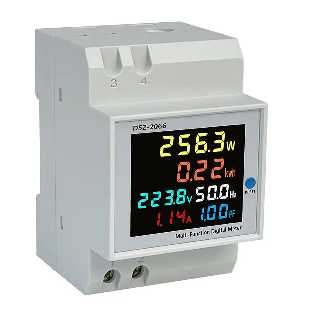 Đồng hồ đo công suất AC đường ray DIN, độ chính xác cao, 100A, với biến áp dòng tích hợp