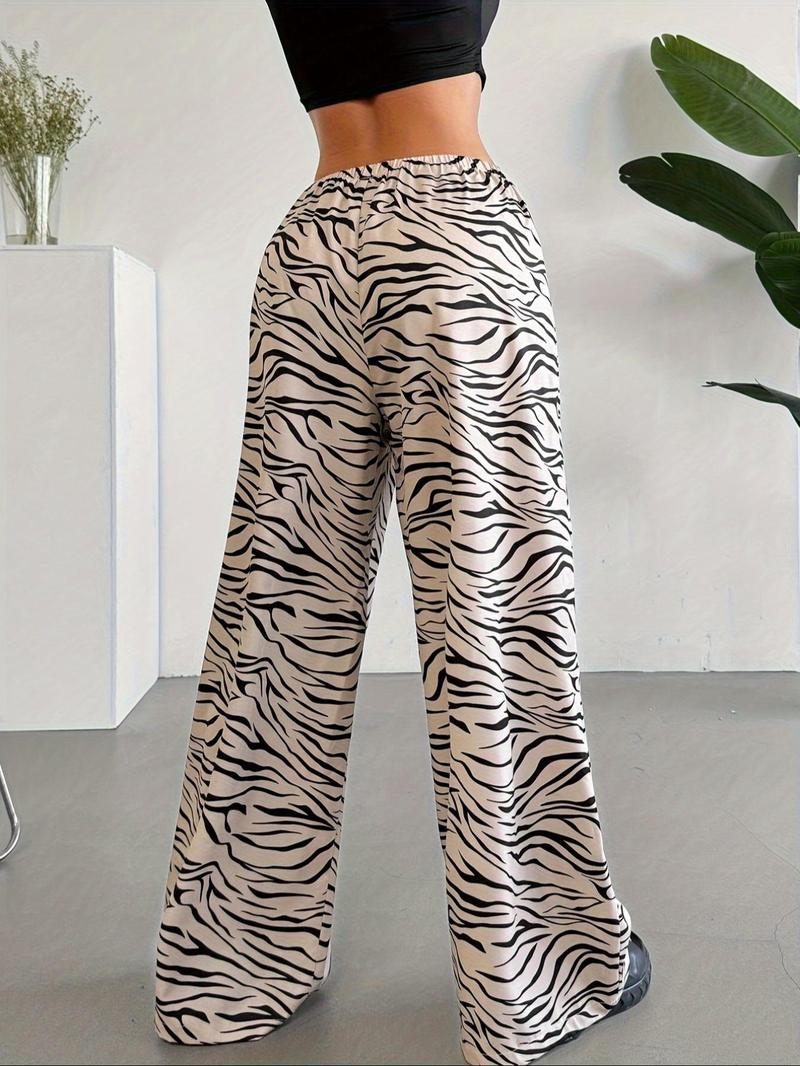 Product Introduction of Women's Zebra Stripe Print Drawstring Waist Wide Leg Pants, Casual Comfy Trousers for Daily Wear, Ladies Bottoms for All Seasons 2