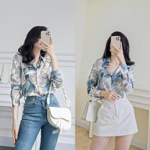Áo sơ mi lụa, sơ mi họa tiết tờ báo Nữ Women