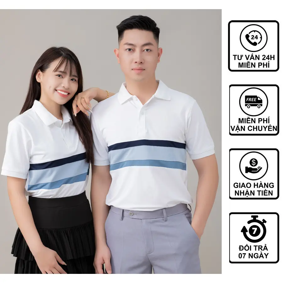[POLO 06][SALESINHNHAT] Áo sọc kẻ nam nữ đẹp sang Menswear Cotton Top Shirt Có Cổ Kem Trắng
