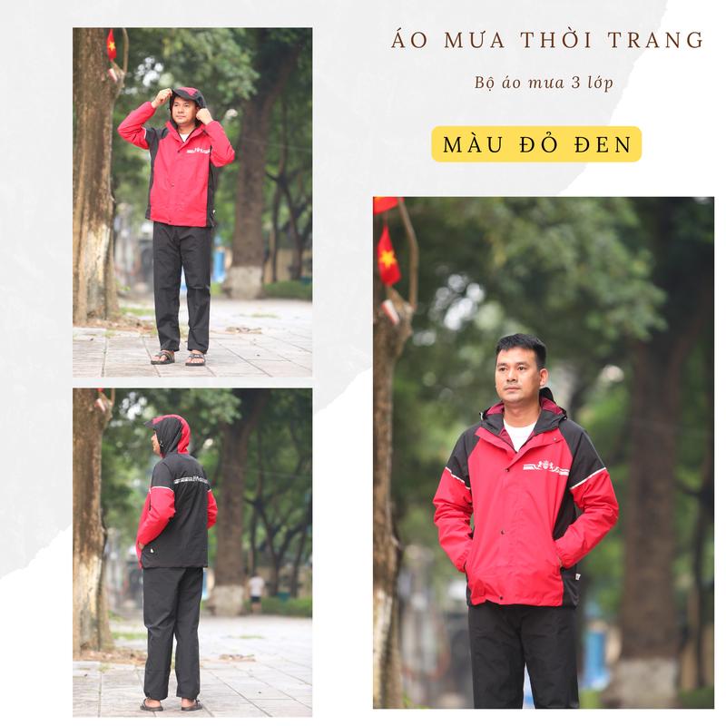  Áo Mưa Bộ 3 Lớp Chống Thấm Nước Chống Gió - Có Phản Quang Đi Đêm - Nam Nữ Đều mặc Được 