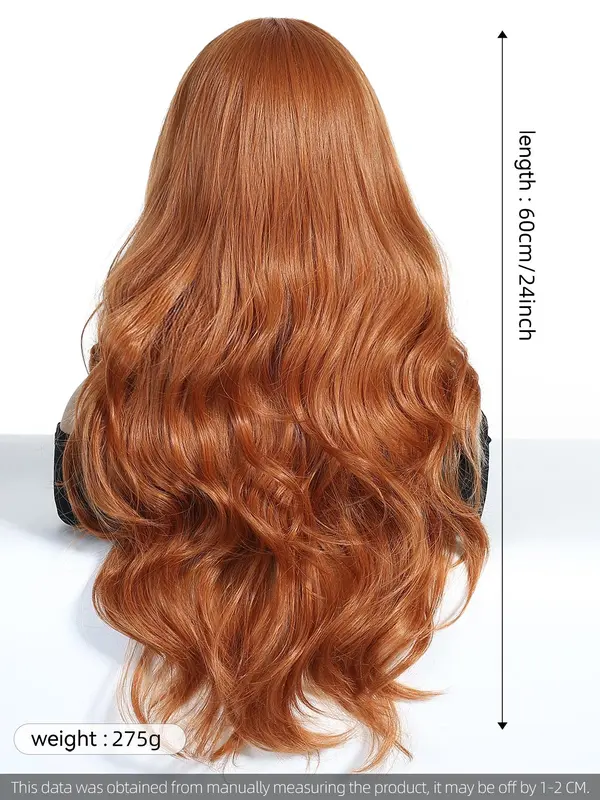 24 Inch Long Curly Wigs for Women, Gorgeous Fluffy Wigs with Blunt Bangs, Synthetic Full Machine Wigs for Party, Daily Use 1