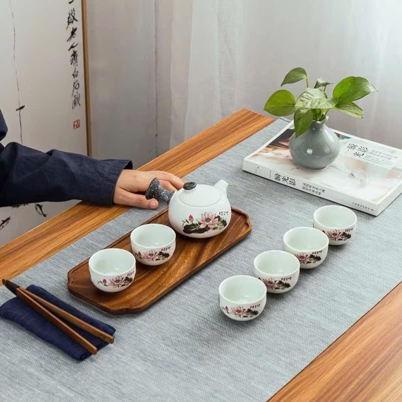 Bộ ấm chén men tuyết trắng thưởng trà - Bộ ấm trà nhỏ tuyết trắng, 1 ấm 6 chén kèm hộp đựng miền đất Bộ ấm trà 3