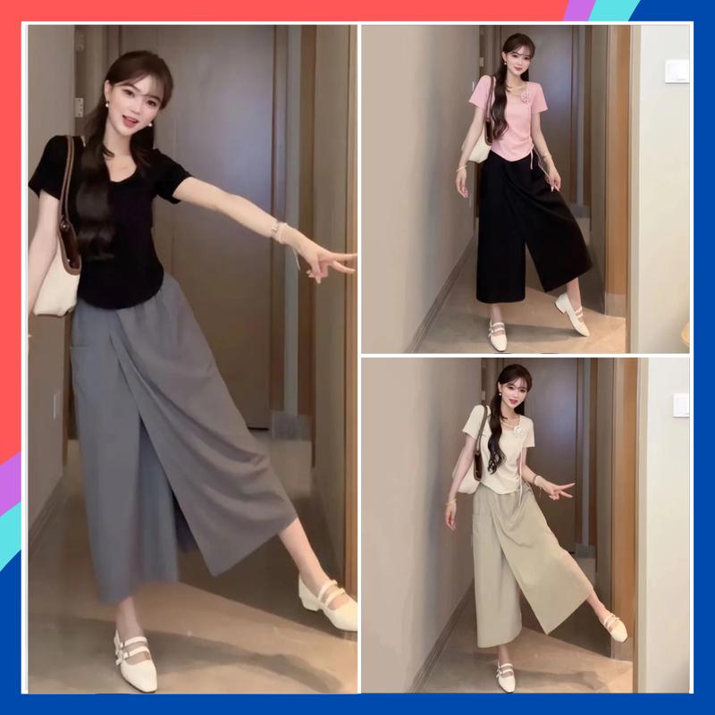 Quần giả váy bigsize xẻ tà ống rộng nữ GV05, quần chất gió nhăn cỡ lớn cho nữ có hông và đùi dày, giúp dáng thon gọn chân váy