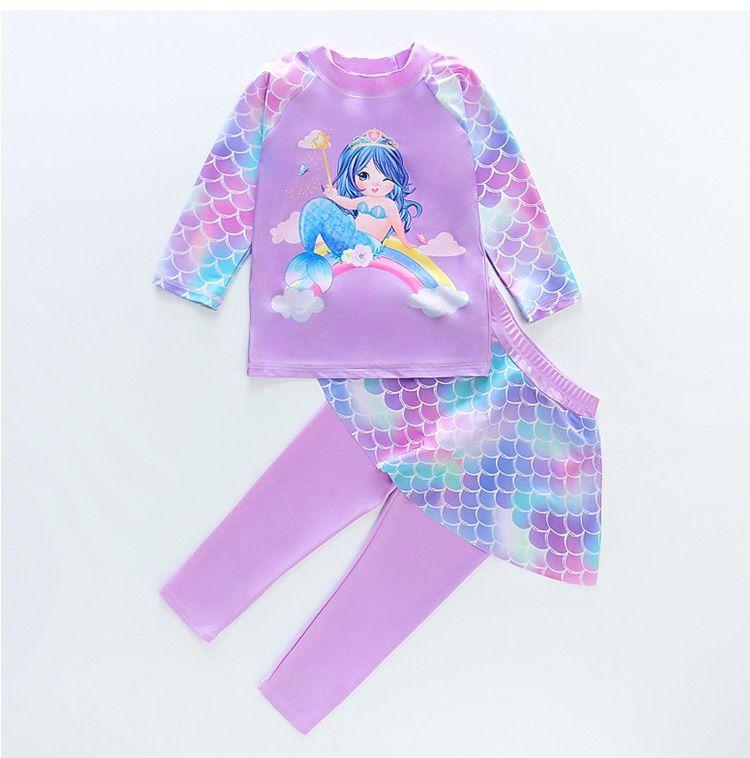 Product Introduction of Children's Swimwear Girls New 2024 Cartoon Split Long-Sleeved Long Trousers Polyester Swimsuit Set 13