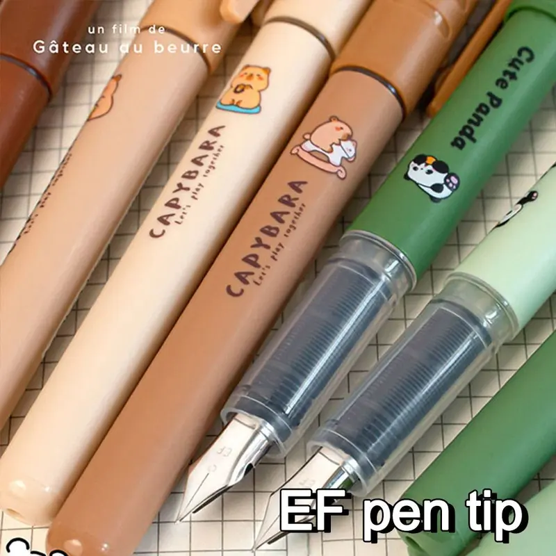 Bút Máy Capibara Đầu EF Dễ Thương, Bộ 4 Cái, Mực Có Thể Thay Thế, Mực Đen, Mực Khô Nhanh, Bút Máy Có Thể Nạp Lại Thích Hợp Để Học Tập, Đồ Trang Trí 6
