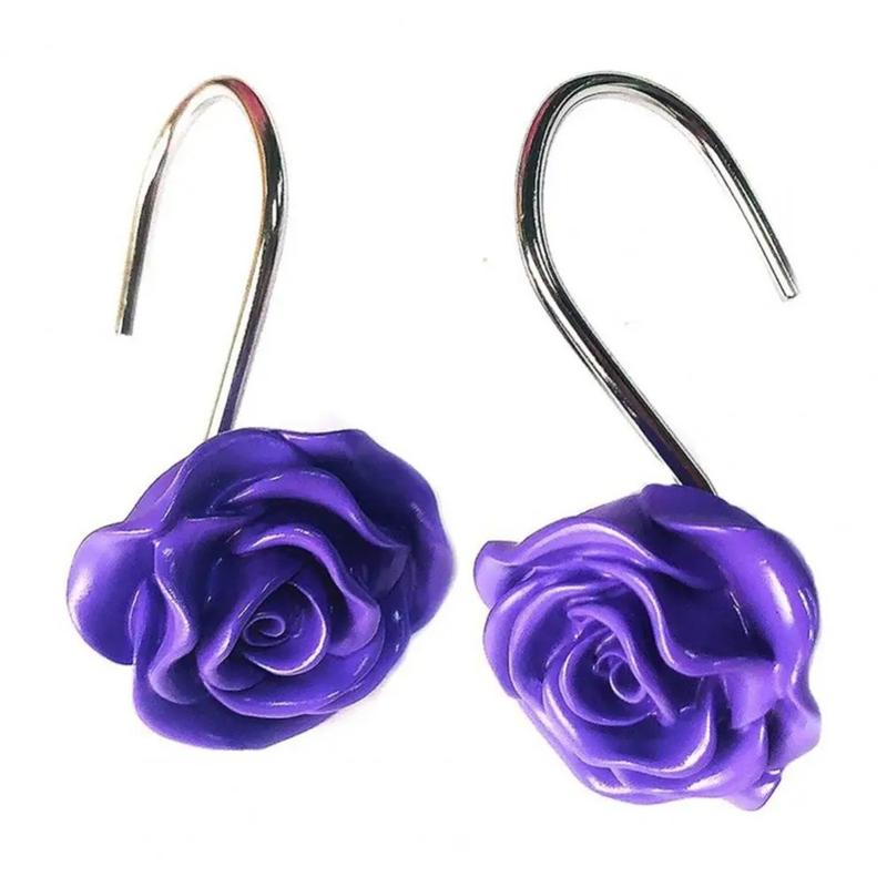 Product Introduction of 12Pcs Smooth Glide Rose Flower Design Shower Curtain Hook Free Sliding Decorative Hooks Shower Curtain Rings Rustproof Anti-Drop Shower Rod Ring Bathroom 15