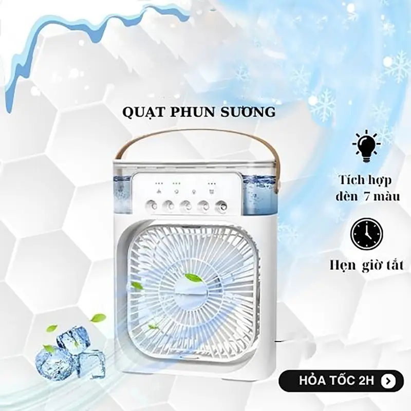 【 Đại khuyến mãi】Quạt phun sương mini, quạt điều hòa hơi nước có khay chứa đá nhỏ gọn để bàn làm mát 3