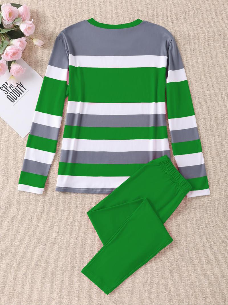 Product Introduction of Women's Striped Print Sweatshirt & Skinny Pants Two-piece Set, Casual Long Sleeve Round Neck Pullover & Leggings, Women's Fall & Winter Clothes for Daily Wear 4