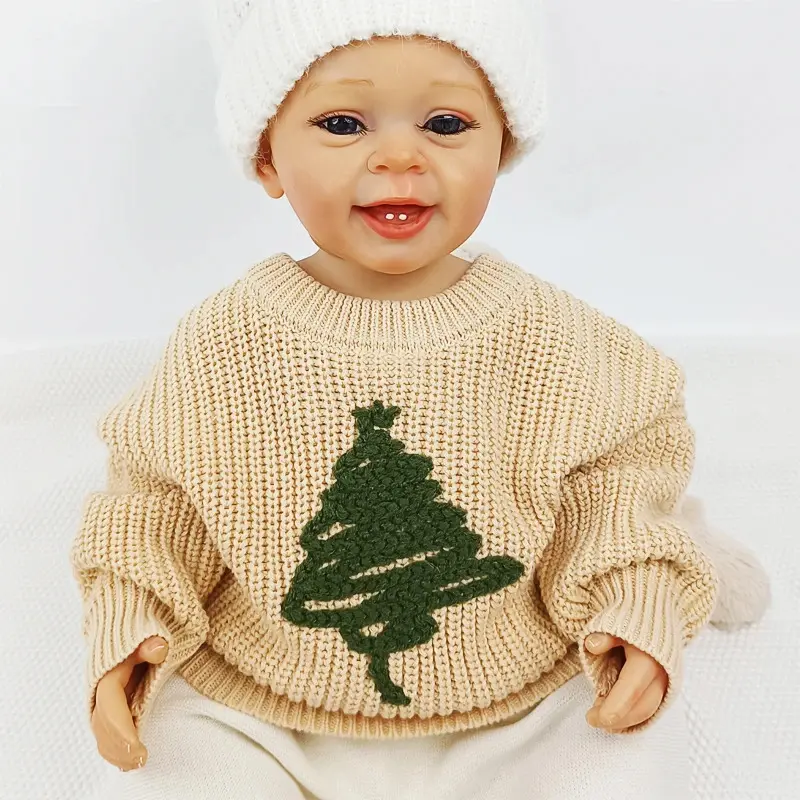 Pinuotu Baby Knitted Sweater Embroidery Christmas Tree Toddler Chunky Knit Winter Jumpers New Born Baby Sweater Clothes