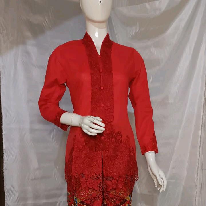 Atasan Kebaya Encim Bordir Polos Lengan Panjang / Kebaya Tradisional Katun Wanita 3