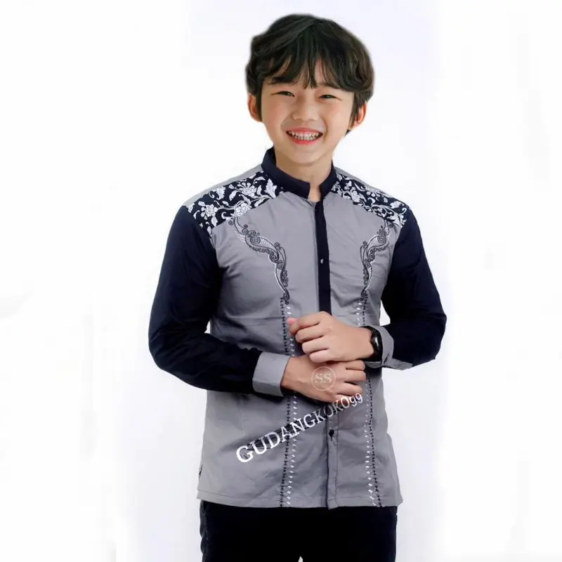 baju koko anak remaja terbaru koko keong anak Batik Kombinasi Muslim baju koko Katun Panjang Hitam Kurta 3