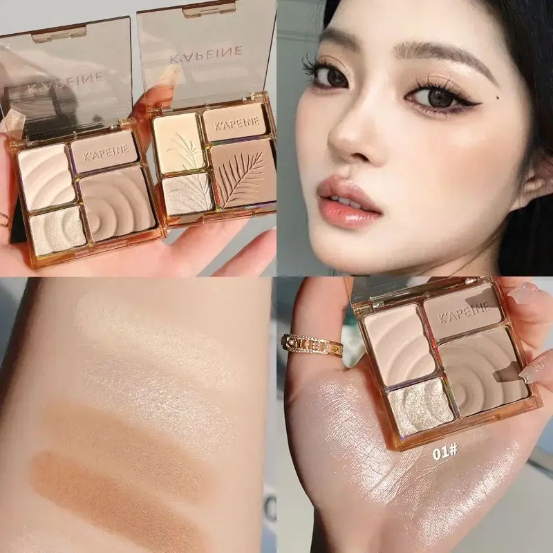 Facial Highlighter& Bronzer Palette Make Up Long Lasting Glow Brighten Contour Shimmer Powder 3D Nose Eye Shadow Cosmetic 4Color