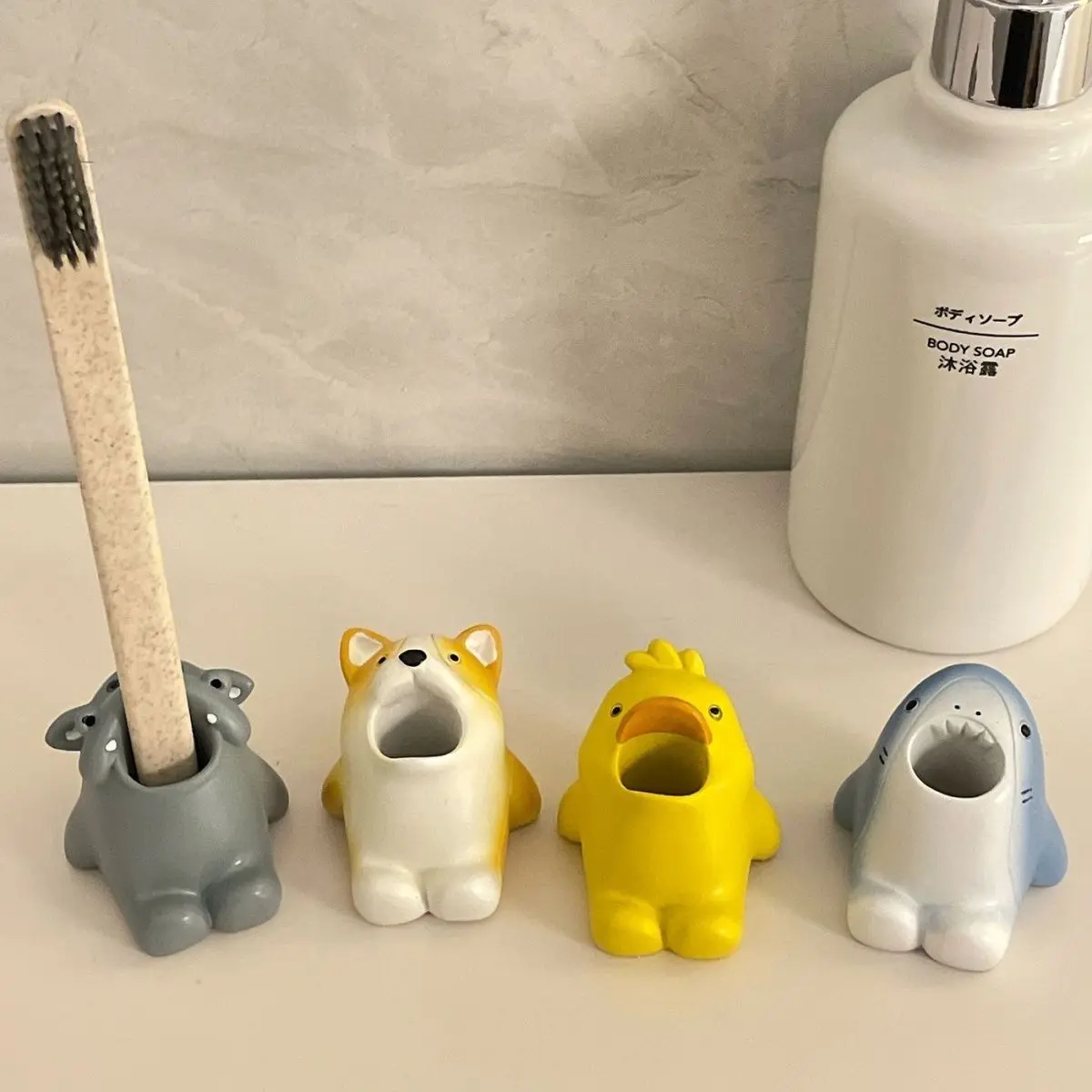 New Creative Cartoon Toothbrush Holder Bathroom Bathroom Toothbrushing Set Storage Rack Dormitory Home Decoration