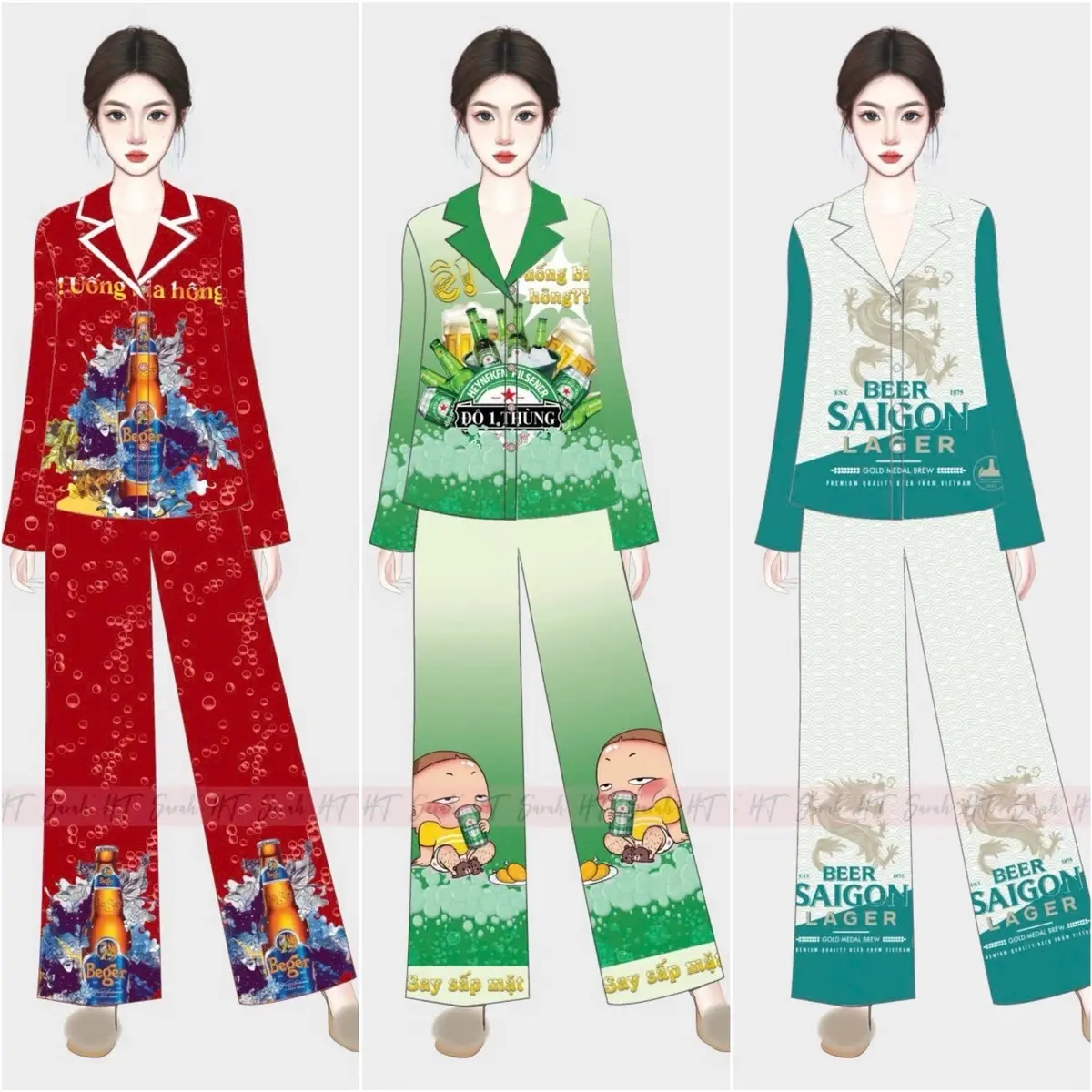 ( Nhậu) Bộ Pijama Hoạ Tiết Nhậu Sinh Tố Lúa Mạch Form 40-62kg Lụa latin tơ tằm Women Nữ