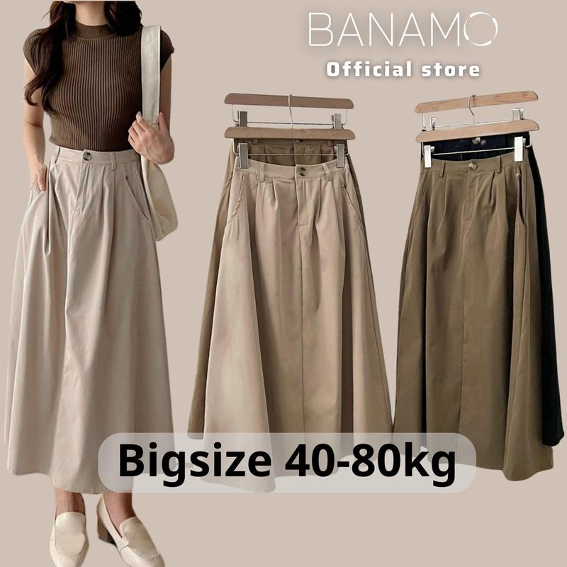Chân váy Bigsize Banamo Fashion chân váy kaki dáng dài cạp cao cài khuy có chun sau 587 Voan Bo Chun Voi Jean Màu Đen