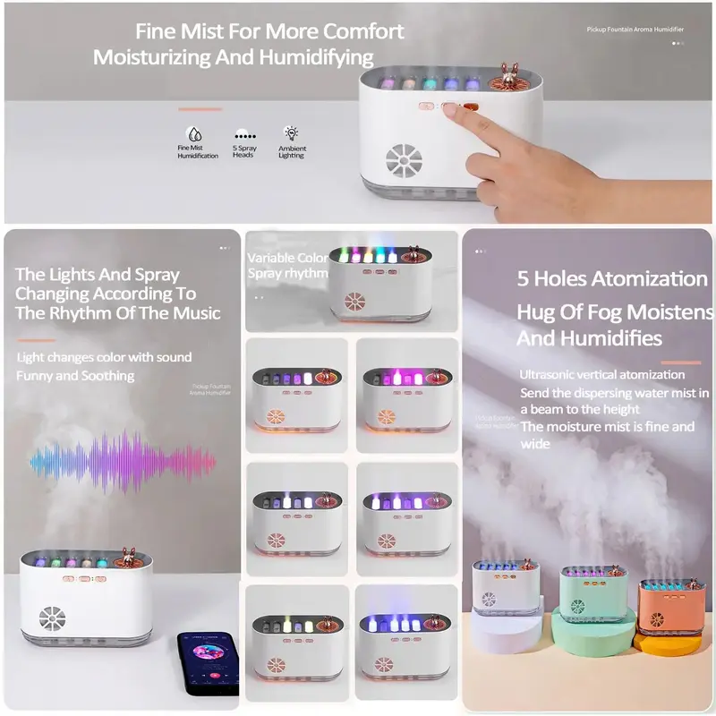 700ml RGB Color Changing Music Sync Humidifier, USB Powered Home Humidifier with Aroma Grid, Mini Humidifier for Bedroom, Gaming Room, Living Room, Essential Diffuser 6
