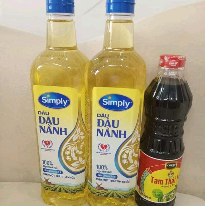 2 lít dầu Simply đậu nành + 1 chai nước tương Tam Thái Tử nhị ca 500ml