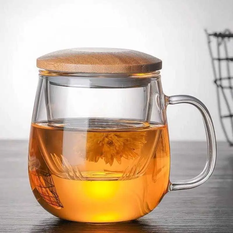 Gelas Cangkir Teh Tea Cup Mug with Infuser Filter - C225 Mug Cangkir Gelas Kopi Teh Set Saringan Infuser Tutup Kayu / Gelas Kaca Unik Dengan Saringan Infuser