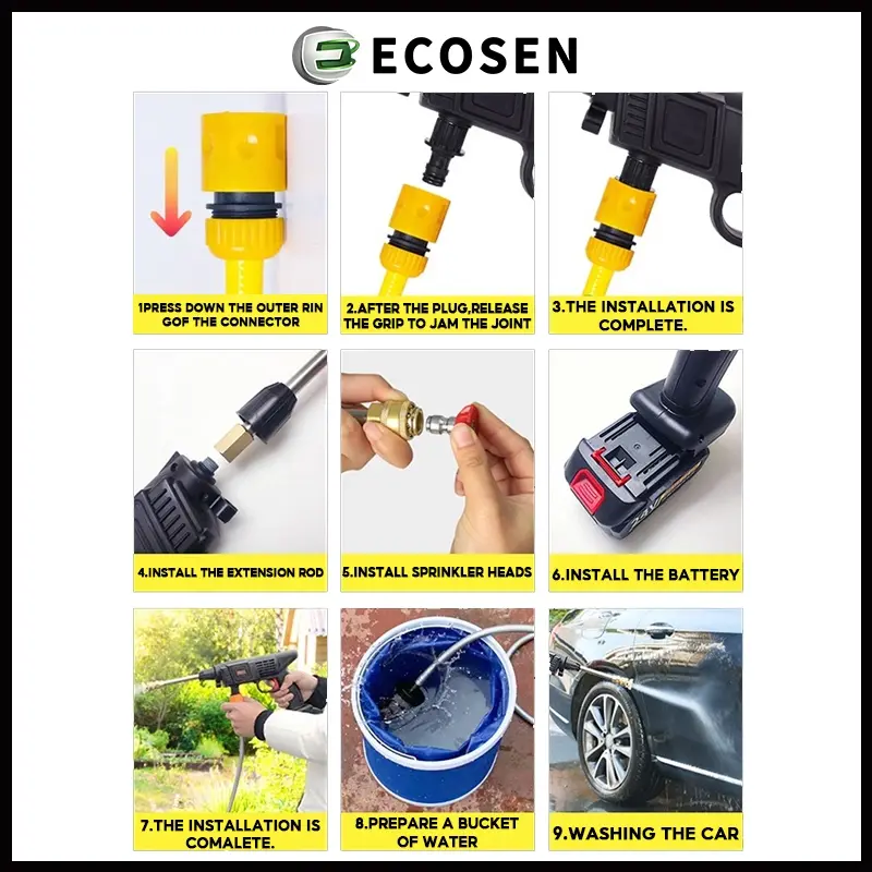 ECOSEN Jet Cleaner Tekanan Tinggi Alat Cuci Motor Mobil AC Steam Mesin Cuci Steam Mobil dan Motor Mini Portable Termurahm Car Selang 8