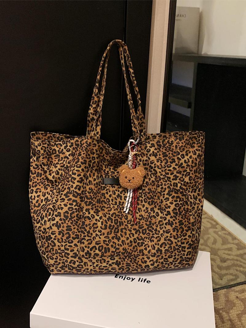 Product Introduction of Women's Fashion Leopard Pattern Tote Bag, Large Capacity Shoulder Bag for Daily Used, Casual Trendy Versatile High-quality Daily Commuting Bag, Girl Fashionable Bag 7
