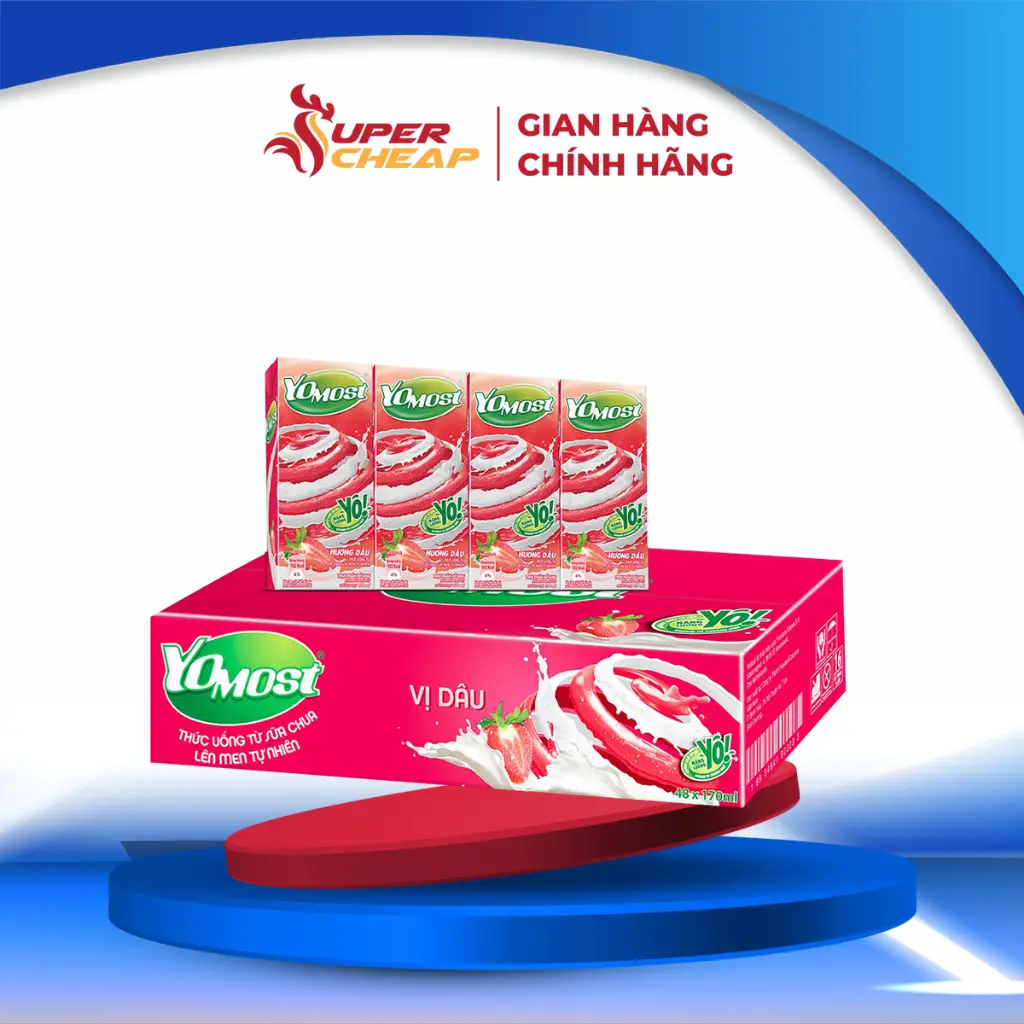 Thùng 48 Hộp Sữa Chua Lên Men Tự Nhiên Yomost Vị Dâu (170ml/Hộp) Supercheap Chính Hãng