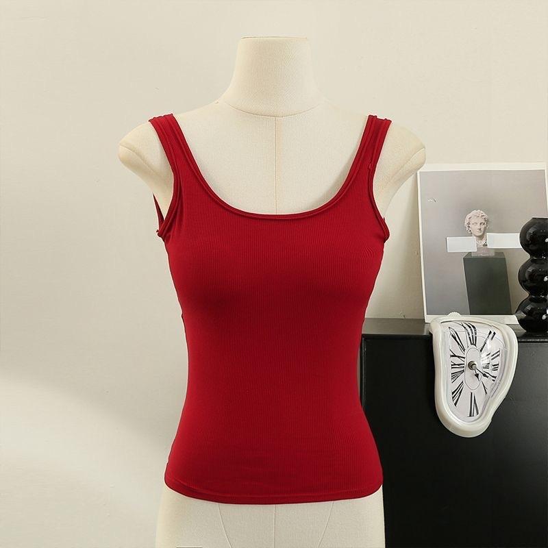 Hot Girl Long Camisole Women's Sexy Big U Back Slim Fit All-Match Slim Outer Wear Back Shaping Padded Bottoming Shirt 5
