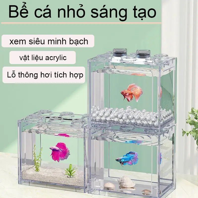 Bể Cá  Nhựa Xếp Hình Cho Gia Đình Bình Cá Betta Sáng Tạo, Bể Cá Mini Để Bàn Nhỏ