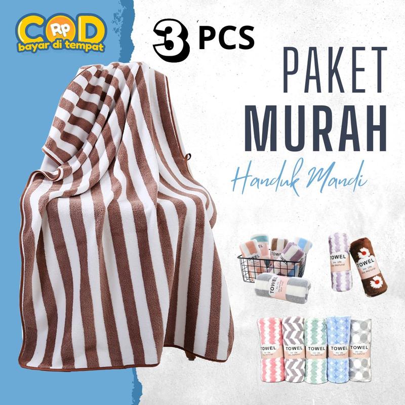 COD Paket Handuk Dewasa 3 pcs Handuk Microfiber uk 70 x 140 cm Hadiah Kado 1