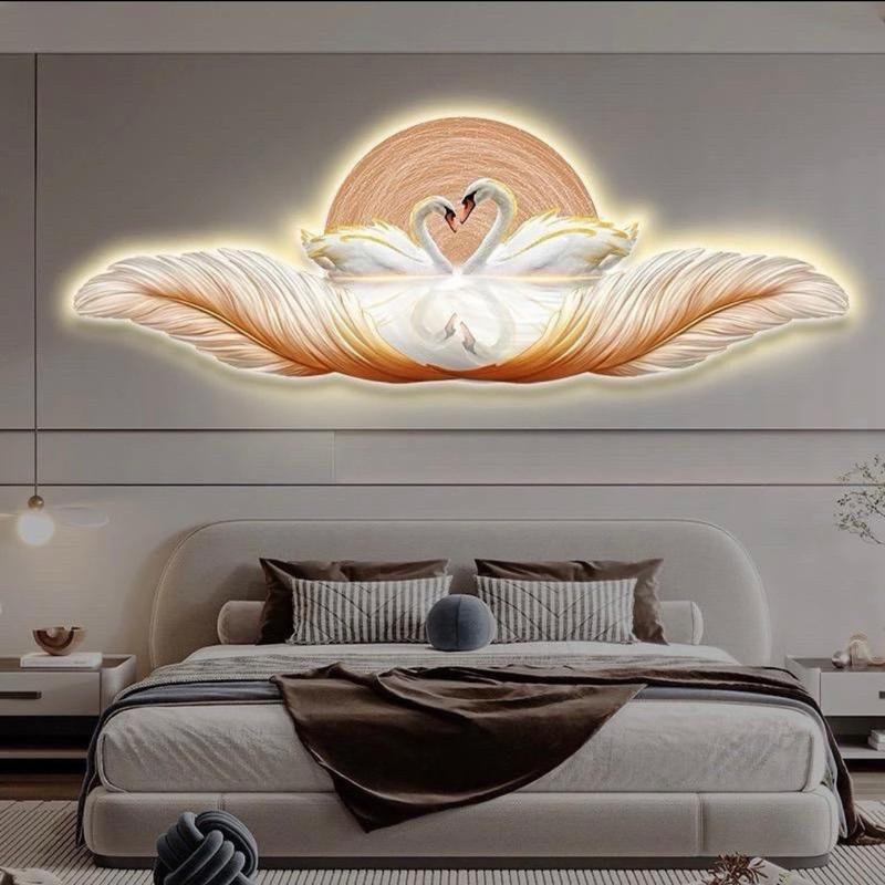 Tranh Thiên Nga tráng gương điện led treo phòng ngủ/ phòng khách/ phòng bếp/ quà tặng tân gia Treo Tường Decor Tường Đồng 0