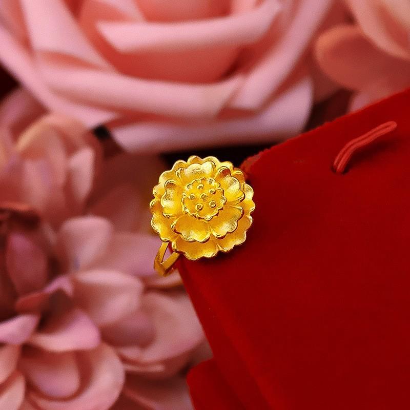 Product Introduction of Gold-Plated Women's Vintage Flower Ring Imitation Vietnamese Gold Flower Ring Bride Wedding Prosperity Flower Ring Jewelry 3