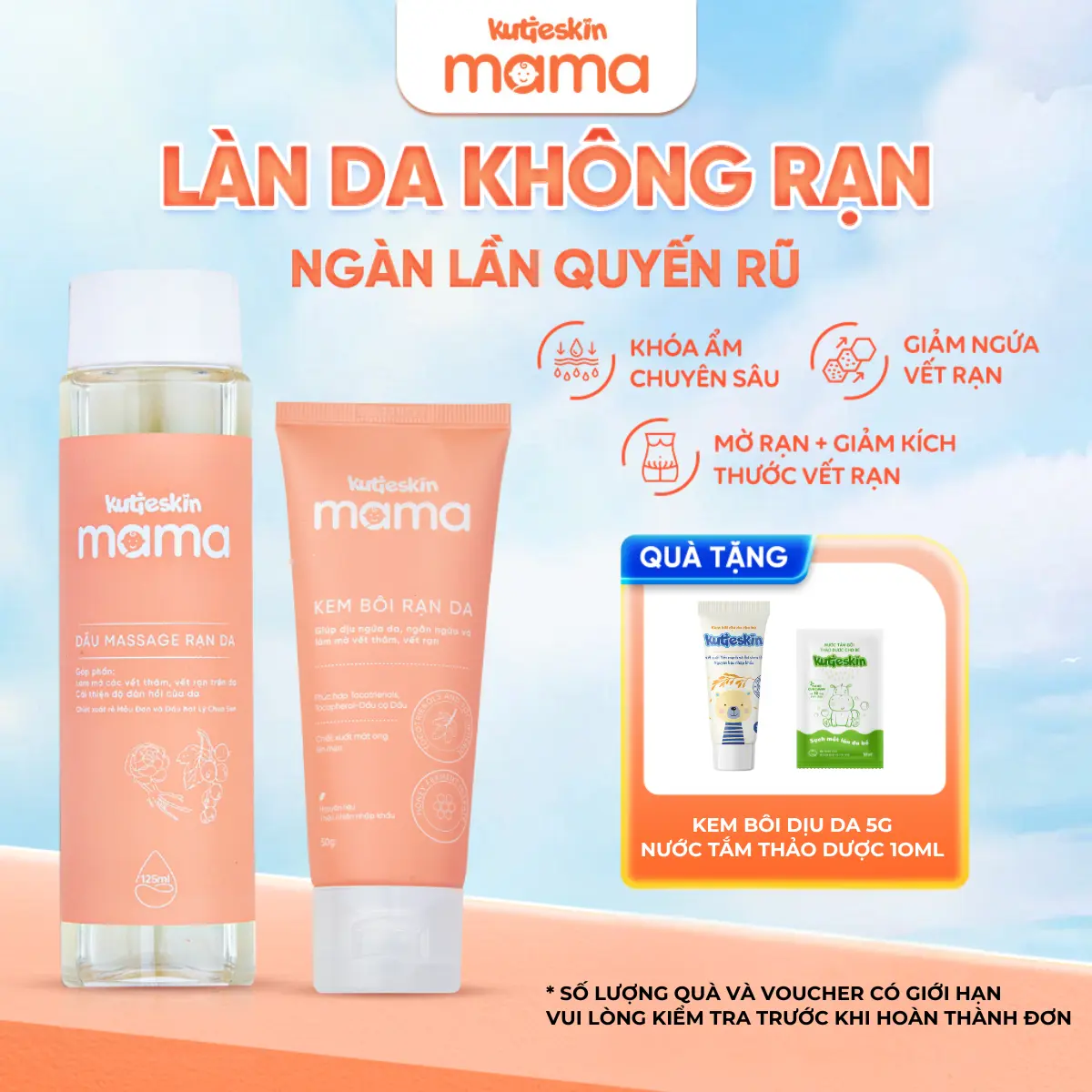 Combo Kem Rạn Da + Dầu Rạn Da KUTIESKIN MAMA Hỗ Trợ Cải Thiện Tình Trạng Rạn Da, Dưỡng Ẩm Và Mờ Sẹo